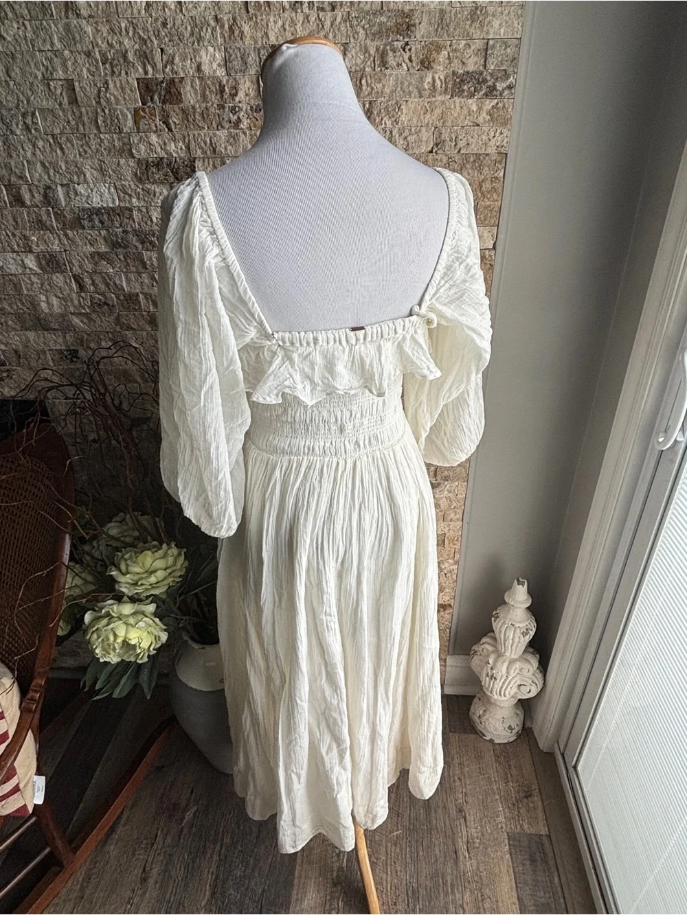 Free People Cream Ruffled Smocked Maxi Dress